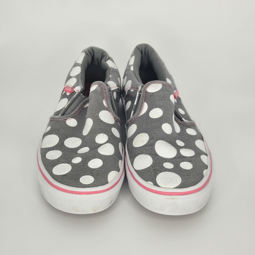 VANS Slip‎ On sneakers polka dot gray white Missy 5 women's 6.5 pink trim - Picture 2 of 9
